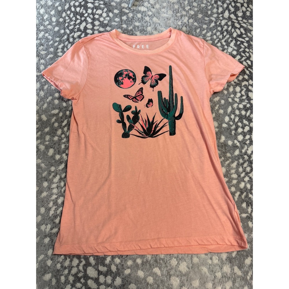 Free State Kids XL Peach Desert Graphic Tee Butterfly Cactus Short Sleeve Shirt